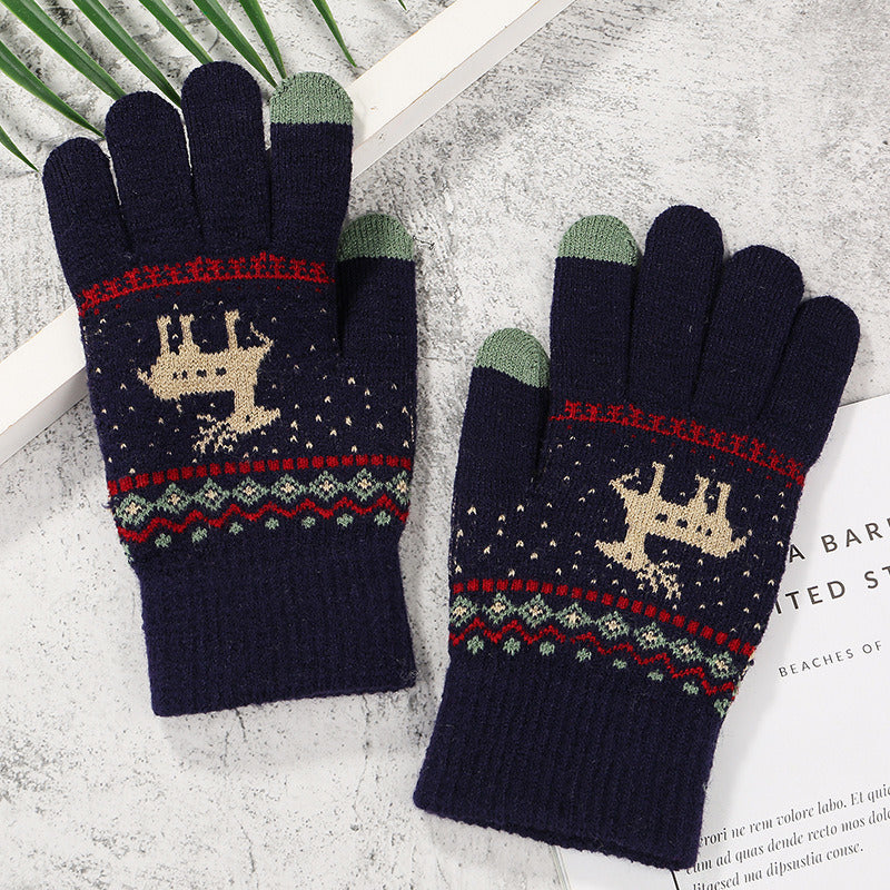 2022 New Women's Thick Knitted Gloves Girls Touch Screen Fashion Deer Pattern Sweet and Cute Autumn and Winter Warm Wool Gloves