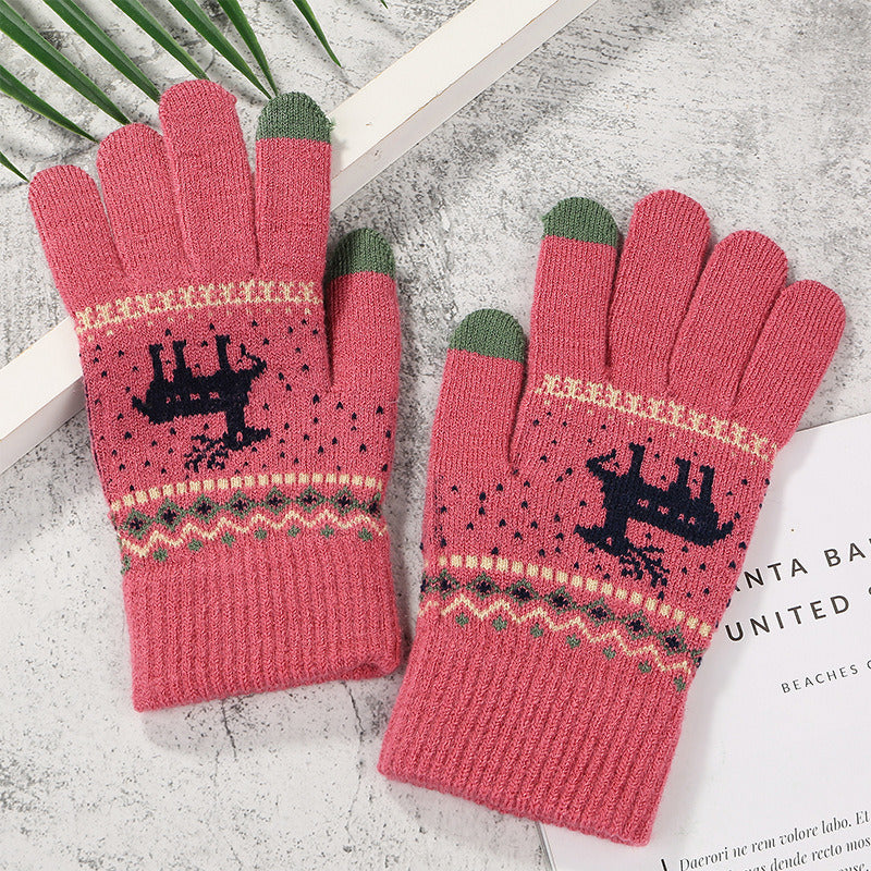 2022 New Women's Thick Knitted Gloves Girls Touch Screen Fashion Deer Pattern Sweet and Cute Autumn and Winter Warm Wool Gloves