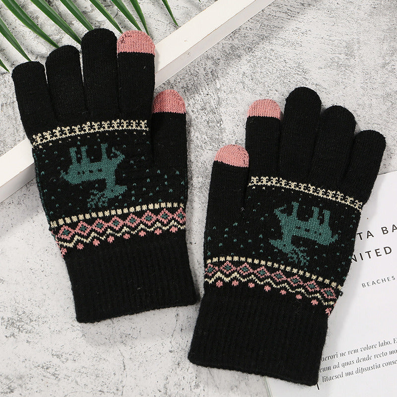 2022 New Women's Thick Knitted Gloves Girls Touch Screen Fashion Deer Pattern Sweet and Cute Autumn and Winter Warm Wool Gloves