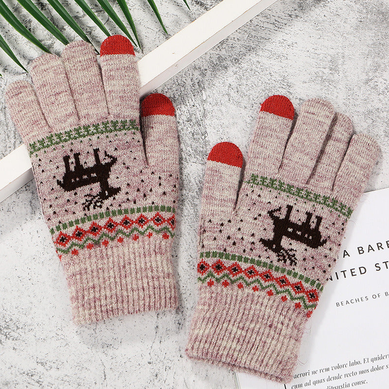 2022 New Women's Thick Knitted Gloves Girls Touch Screen Fashion Deer Pattern Sweet and Cute Autumn and Winter Warm Wool Gloves