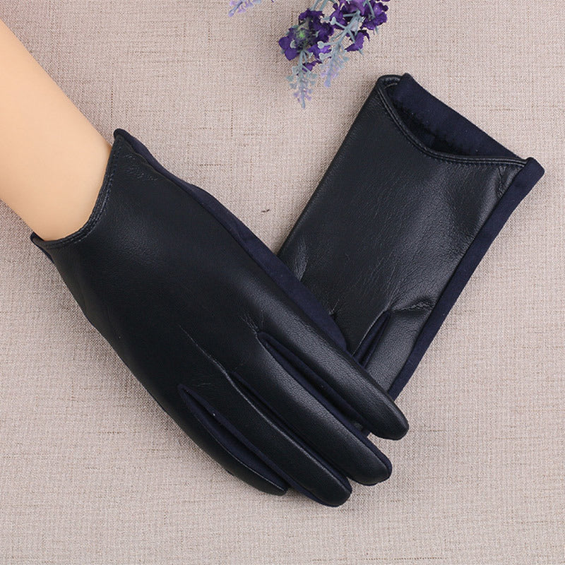 Suede Leather Female Fashion Winter Gloves Thickened Touch Screen Solid Color Glove Warm Driving Gloves Full Fingers Mittens