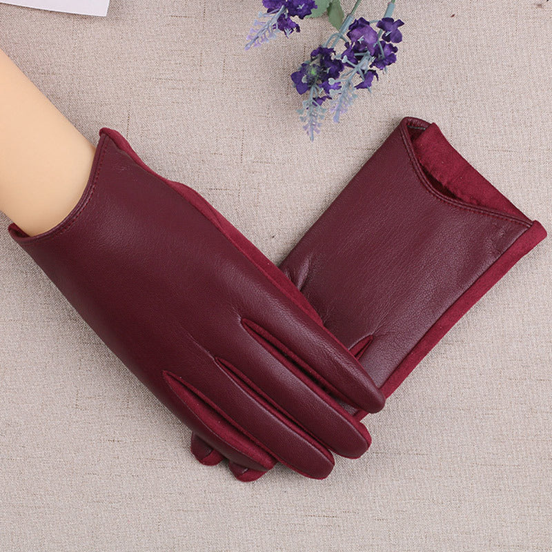 Suede Leather Female Fashion Winter Gloves Thickened Touch Screen Solid Color Glove Warm Driving Gloves Full Fingers Mittens