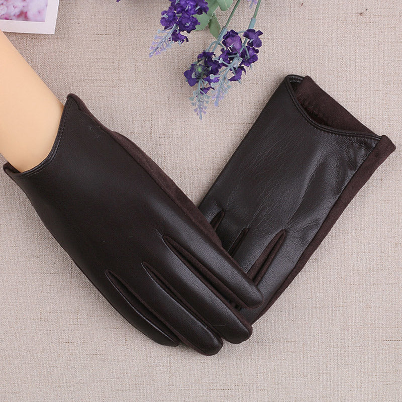 Suede Leather Female Fashion Winter Gloves Thickened Touch Screen Solid Color Glove Warm Driving Gloves Full Fingers Mittens