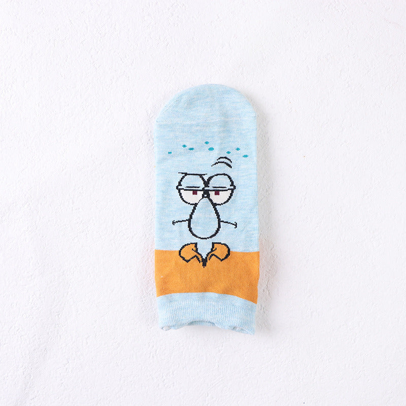 Summer Men's Socks Cartoon Creative Girl Boat Socks Women's Cotton Socks Cartoon Comic Pattern Short Socks