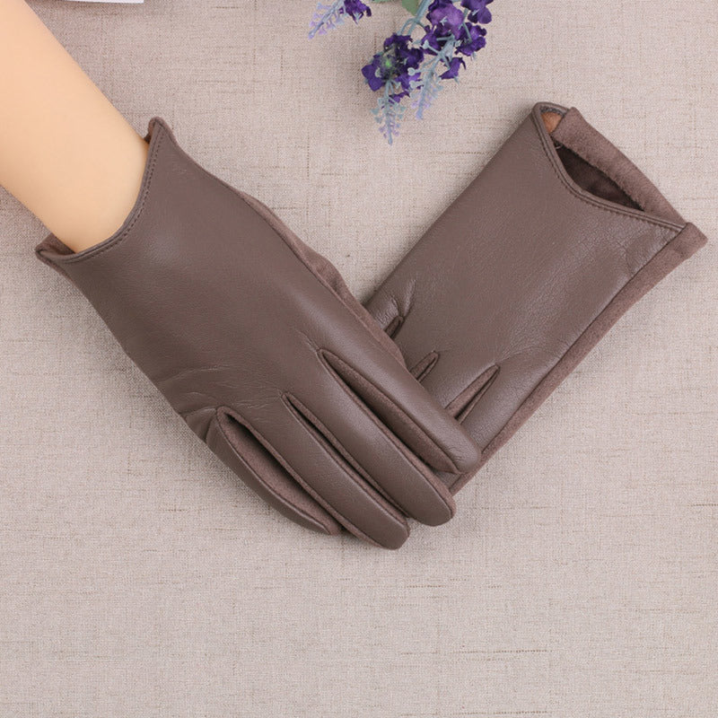 Suede Leather Female Fashion Winter Gloves Thickened Touch Screen Solid Color Glove Warm Driving Gloves Full Fingers Mittens