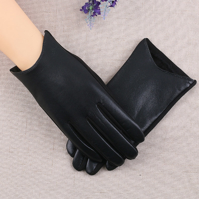 Suede Leather Female Fashion Winter Gloves Thickened Touch Screen Solid Color Glove Warm Driving Gloves Full Fingers Mittens