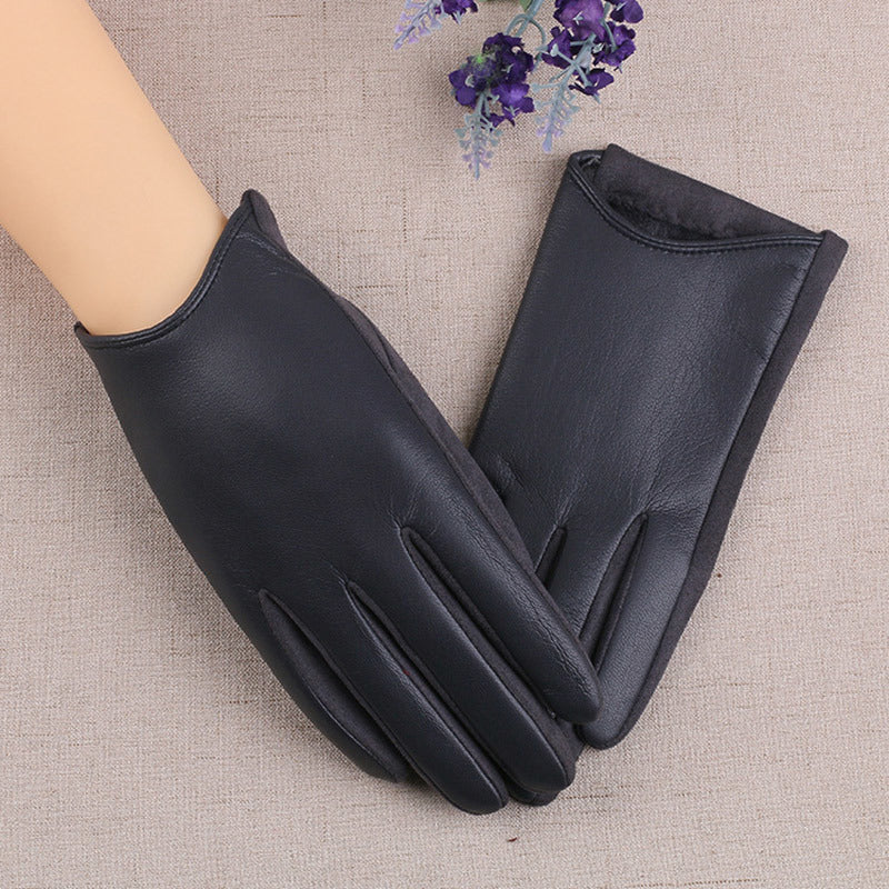 Suede Leather Female Fashion Winter Gloves Thickened Touch Screen Solid Color Glove Warm Driving Gloves Full Fingers Mittens