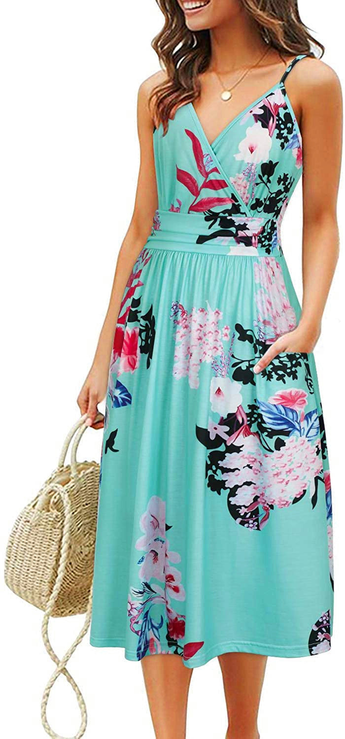 Summer Print Boho Women Beach Dress With Pockets Suspender Skirt Loose Sexy Casual Big Size S-3XL Vacation Travel Camping Street