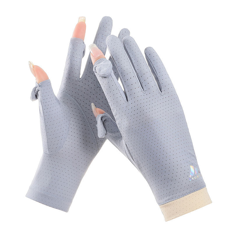 New Women Sun Protection Gloves Ice Thin Gloves Summer UV Resistant Two Finger Cool Breathable Mesh Driving Touch Screen Gloves