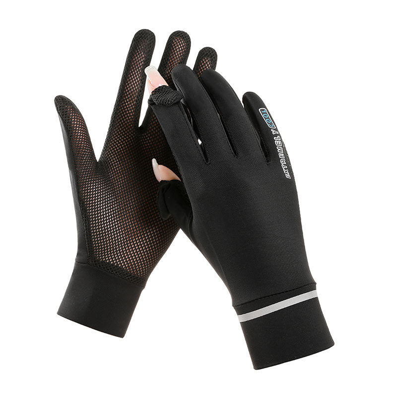 New Women Sun Protection Gloves Ice Thin Gloves Summer UV Resistant Two Finger Cool Breathable Mesh Driving Touch Screen Gloves