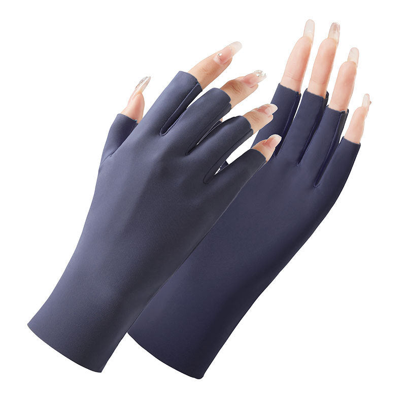 New Women Sun Protection Gloves Ice Thin Gloves Summer UV Resistant Two Finger Cool Breathable Mesh Driving Touch Screen Gloves