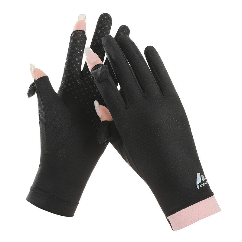 New Women Sun Protection Gloves Ice Thin Gloves Summer UV Resistant Two Finger Cool Breathable Mesh Driving Touch Screen Gloves