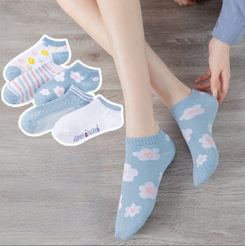 5Pairs Women Socks Short Boat Invisiable Chaussette Femme Skarpety Cotton Ankle Meias Sock Female Breathable Calcetines Mujer