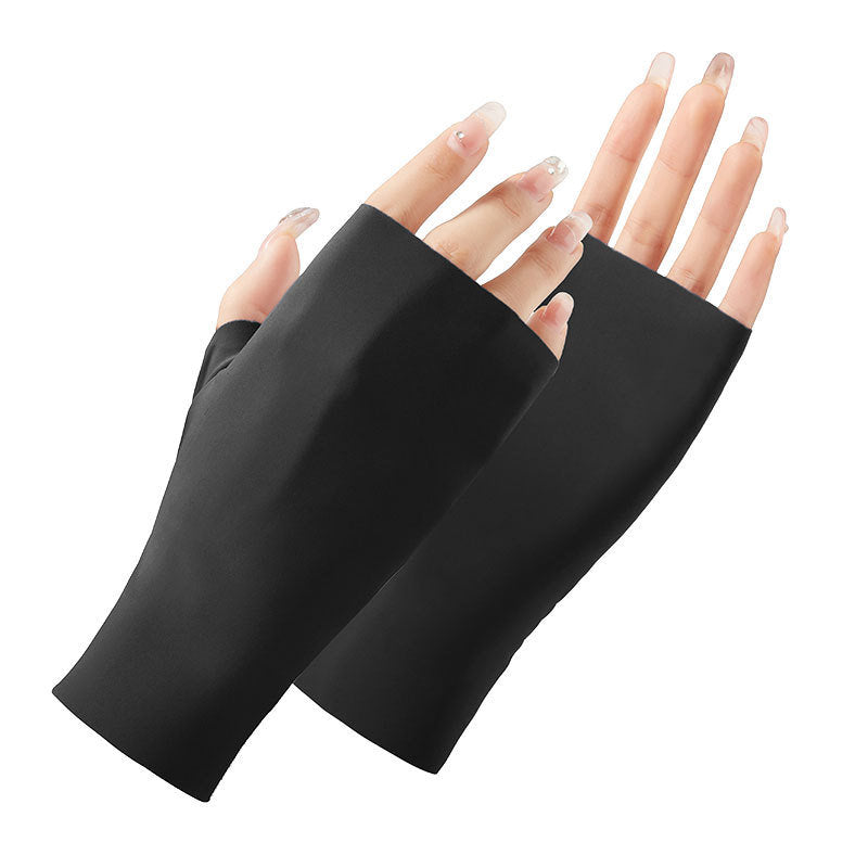 New Women Sun Protection Gloves Ice Thin Gloves Summer UV Resistant Two Finger Cool Breathable Mesh Driving Touch Screen Gloves