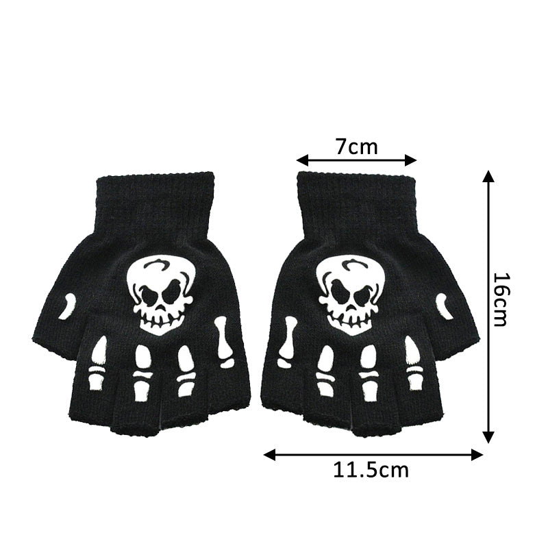 Halloween Supplies Luminous Gloves for Winter Hand Warmer Non Slip Horror Hand Bone Skull Grimace Mitten Unisex Keep Warm Gloves