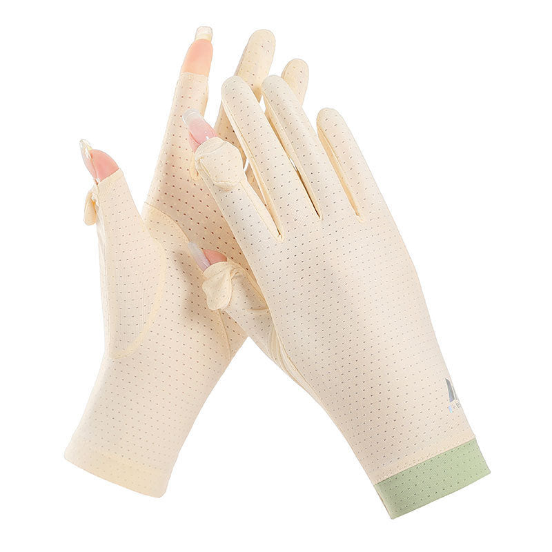 New Women Sun Protection Gloves Ice Thin Gloves Summer UV Resistant Two Finger Cool Breathable Mesh Driving Touch Screen Gloves