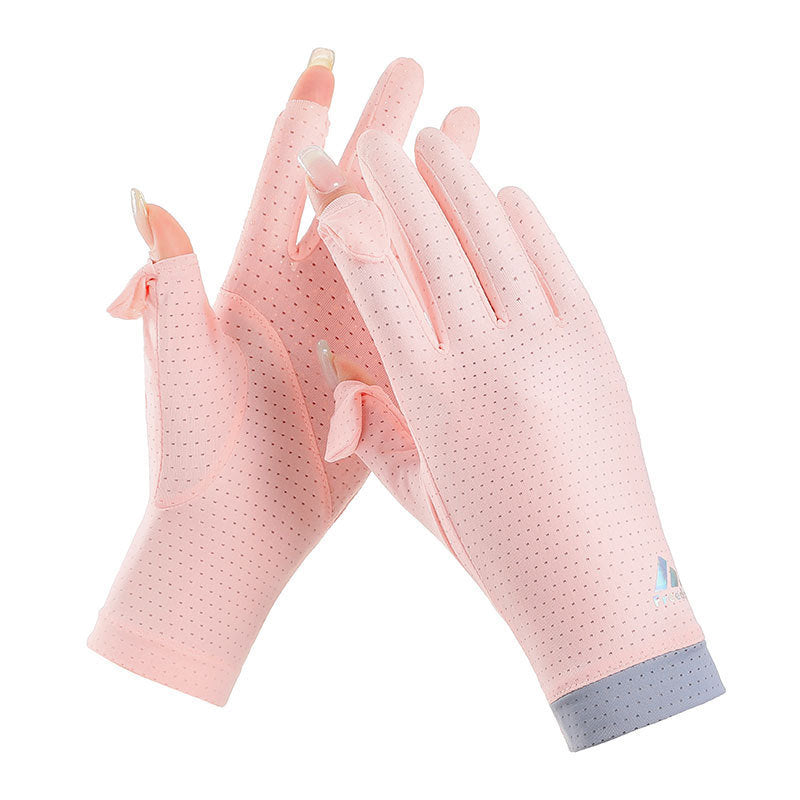 New Women Sun Protection Gloves Ice Thin Gloves Summer UV Resistant Two Finger Cool Breathable Mesh Driving Touch Screen Gloves