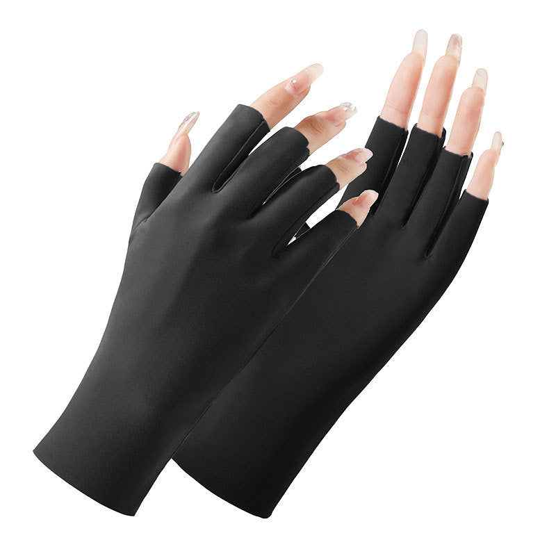 New Women Sun Protection Gloves Ice Thin Gloves Summer UV Resistant Two Finger Cool Breathable Mesh Driving Touch Screen Gloves