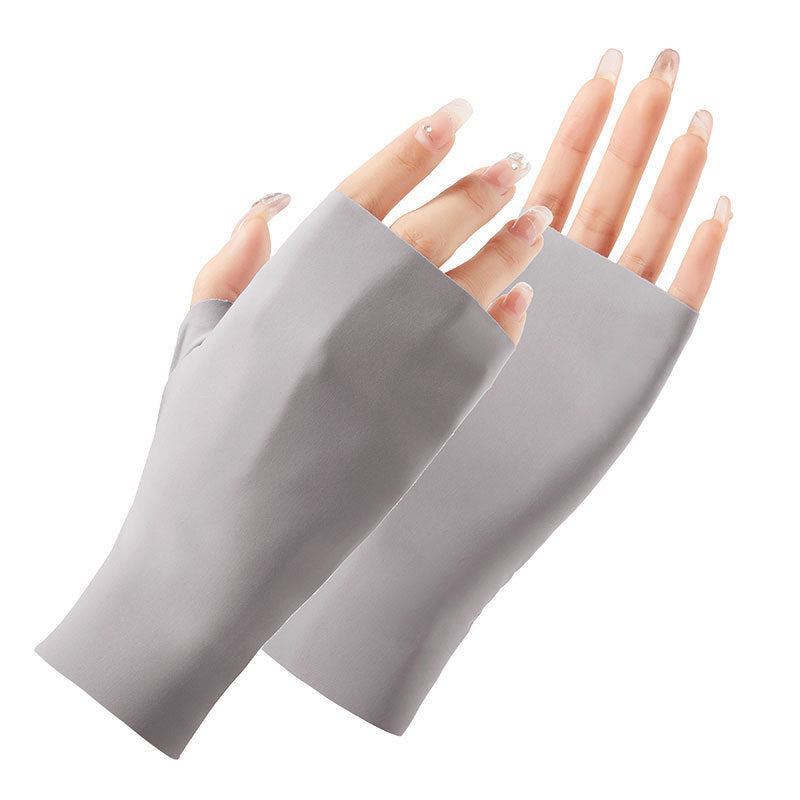 New Women Sun Protection Gloves Ice Thin Gloves Summer UV Resistant Two Finger Cool Breathable Mesh Driving Touch Screen Gloves