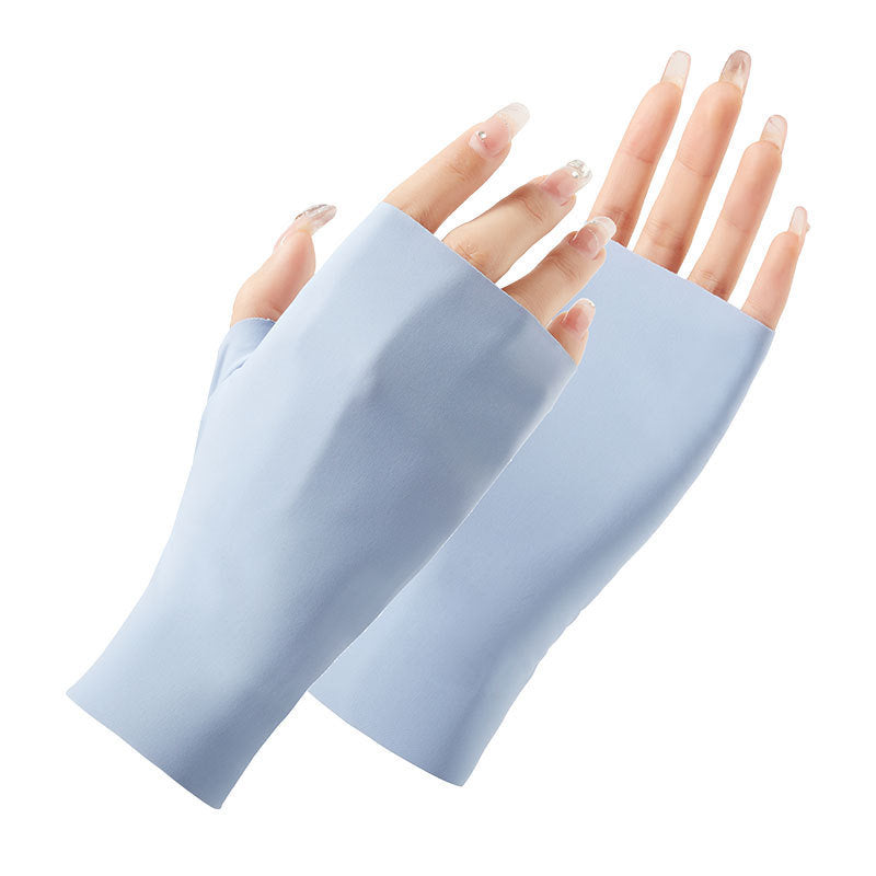 New Women Sun Protection Gloves Ice Thin Gloves Summer UV Resistant Two Finger Cool Breathable Mesh Driving Touch Screen Gloves