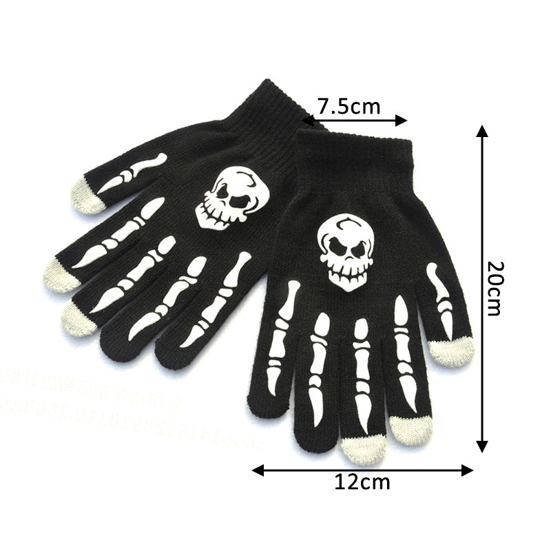 Halloween Supplies Luminous Gloves for Winter Hand Warmer Non Slip Horror Hand Bone Skull Grimace Mitten Unisex Keep Warm Gloves