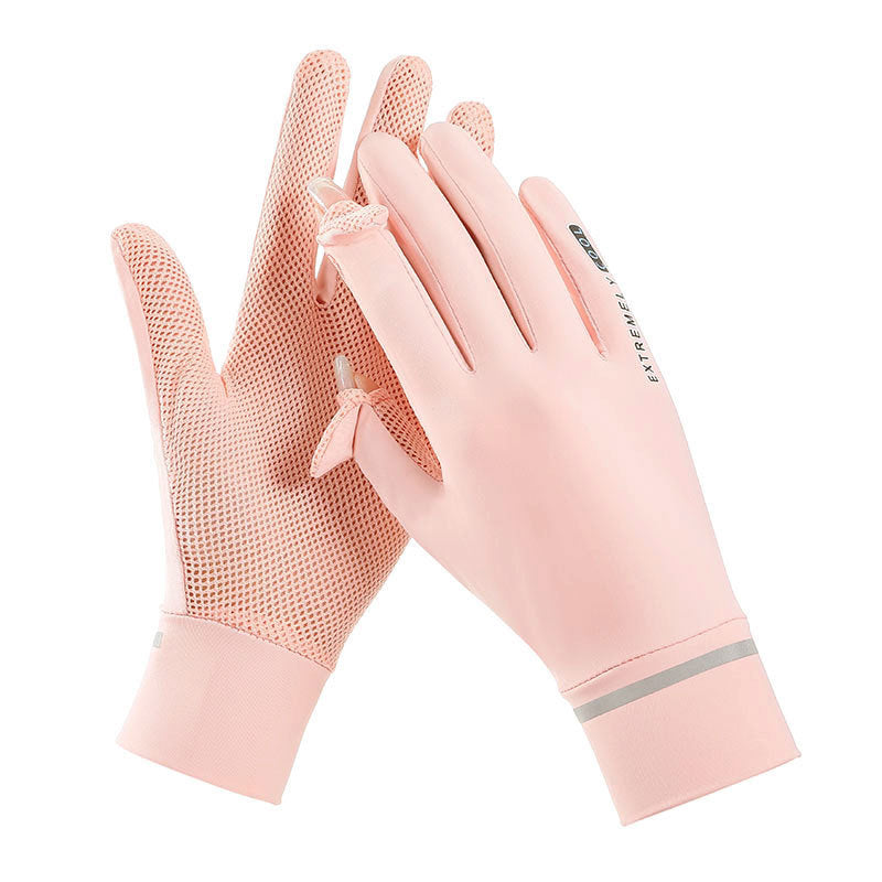 New Women Sun Protection Gloves Ice Thin Gloves Summer UV Resistant Two Finger Cool Breathable Mesh Driving Touch Screen Gloves