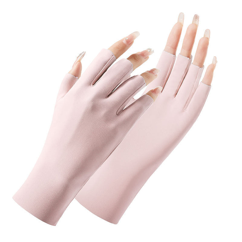 New Women Sun Protection Gloves Ice Thin Gloves Summer UV Resistant Two Finger Cool Breathable Mesh Driving Touch Screen Gloves