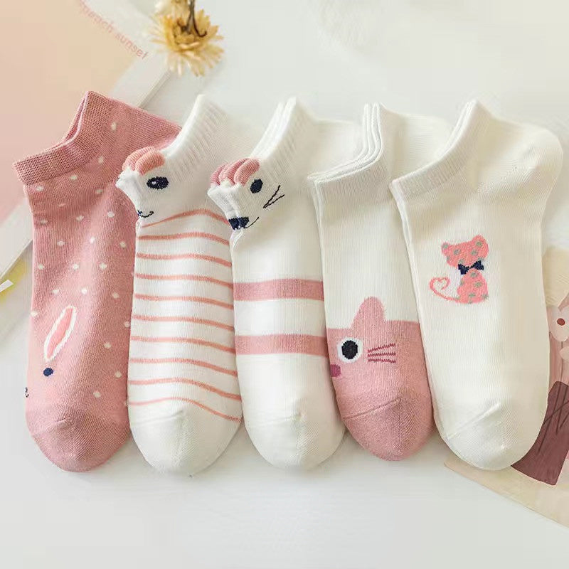5Pairs Lot Cute Women Short Socks Boat Chaussette Femme Skarpety Cotton Ankle Meias Sock Female Breathable Calcetines Mujer