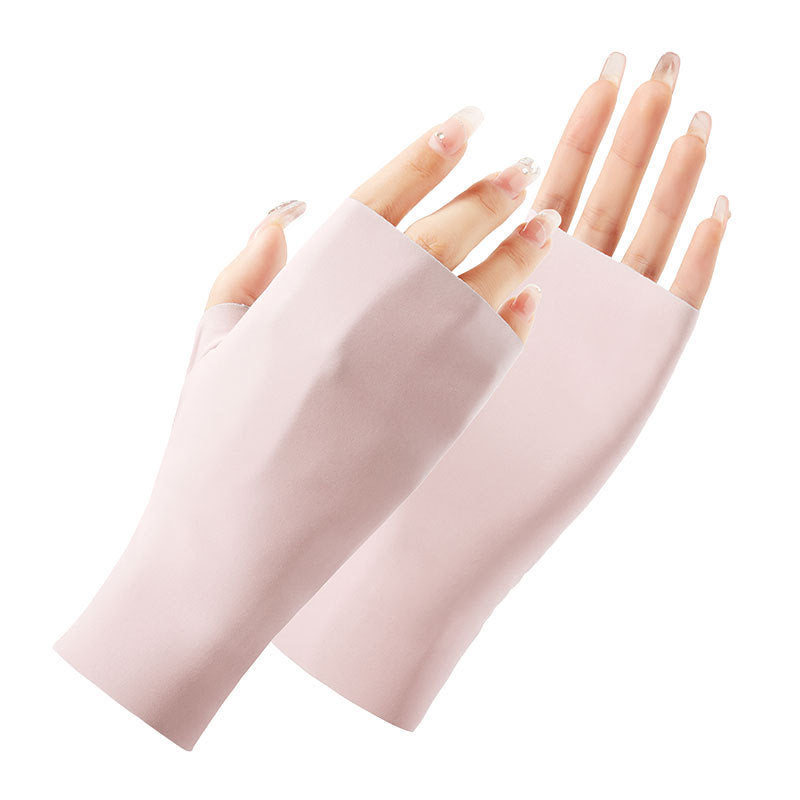 New Women Sun Protection Gloves Ice Thin Gloves Summer UV Resistant Two Finger Cool Breathable Mesh Driving Touch Screen Gloves