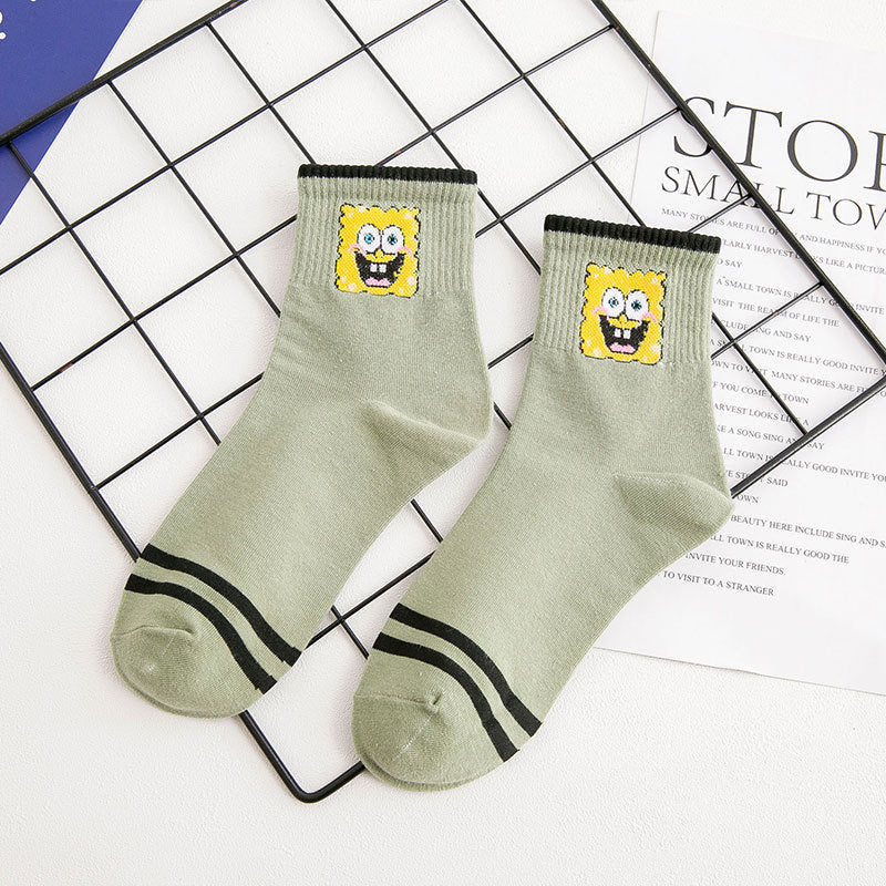 Cartoon SpongeBobs Women's Socks High Quality Fashion Men's Women Sock Printed Casual Hip-Hop Personality Adult Couple Stockings