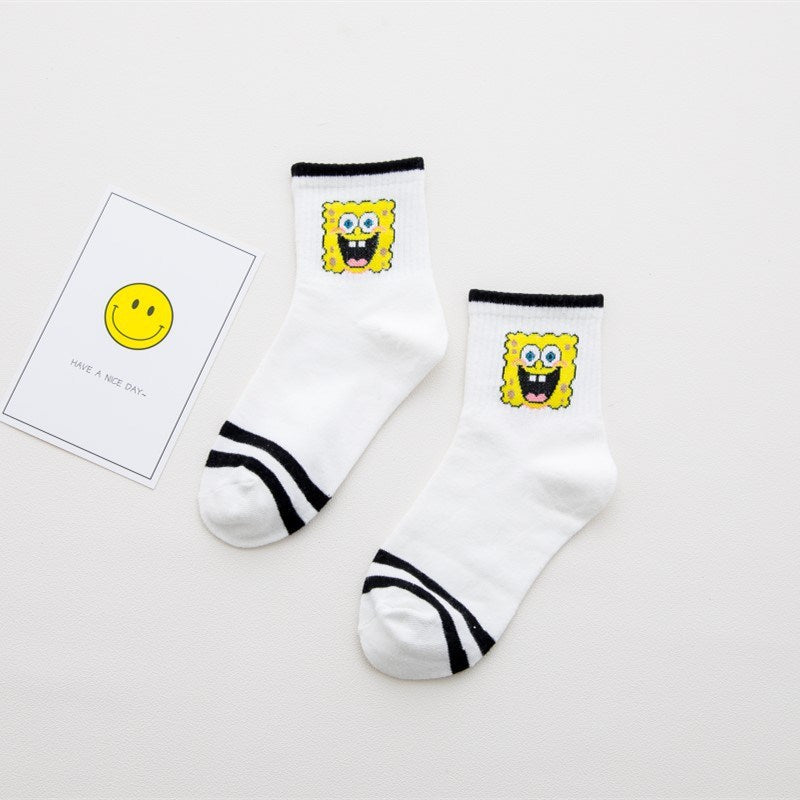 Cartoon SpongeBobs Women's Socks High Quality Fashion Men's Women Sock Printed Casual Hip-Hop Personality Adult Couple Stockings