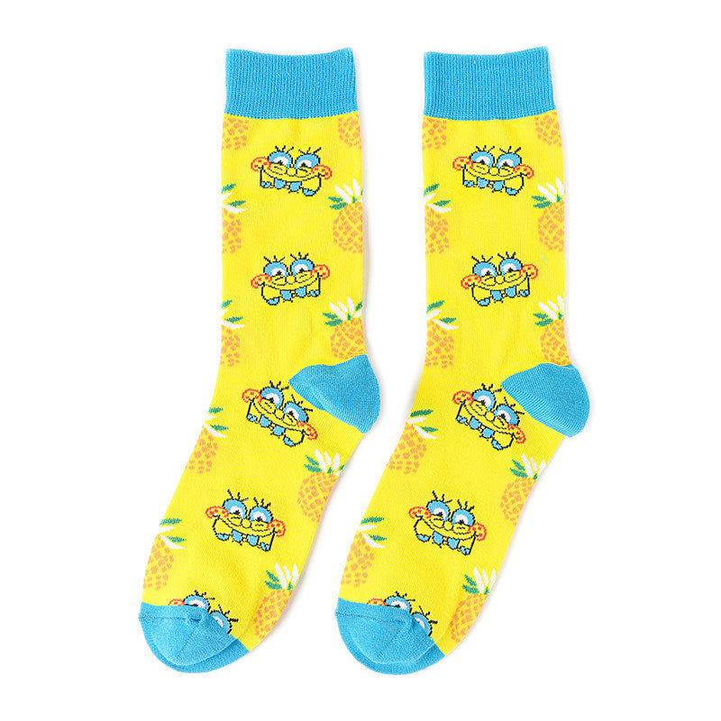 Cartoon SpongeBobs Women's Socks High Quality Fashion Men's Women Sock Printed Casual Hip-Hop Personality Adult Couple Stockings