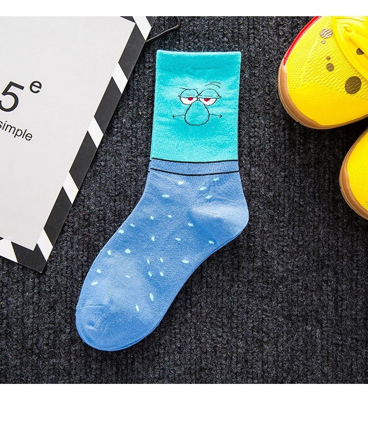 Cartoon SpongeBobs Women's Socks High Quality Fashion Men's Women Sock Printed Casual Hip-Hop Personality Adult Couple Stockings