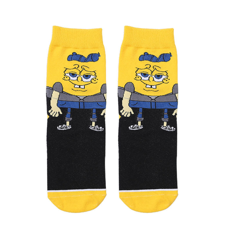 Cartoon SpongeBobs Women's Socks High Quality Fashion Men's Women Sock Printed Casual Hip-Hop Personality Adult Couple Stockings