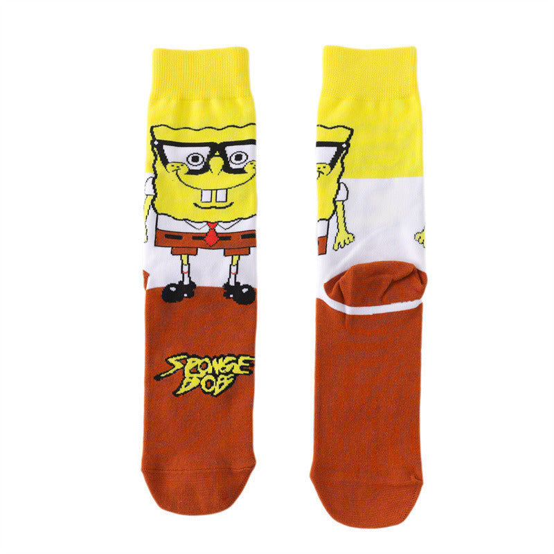 Cartoon SpongeBobs Women's Socks High Quality Fashion Men's Women Sock Printed Casual Hip-Hop Personality Adult Couple Stockings