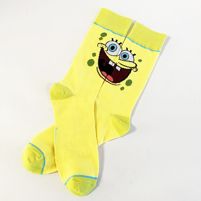 Cartoon SpongeBobs Women's Socks High Quality Fashion Men's Women Sock Printed Casual Hip-Hop Personality Adult Couple Stockings