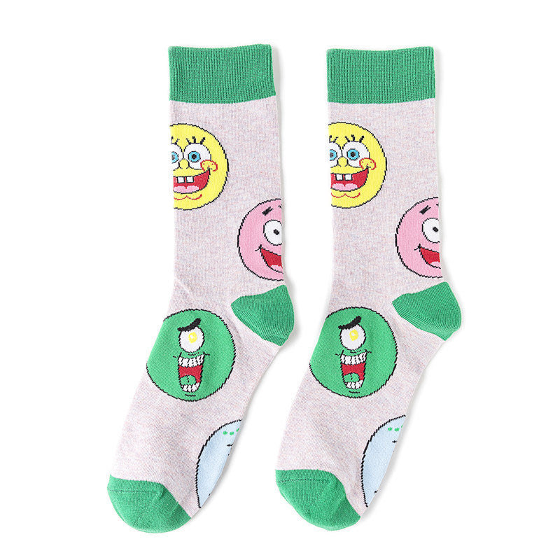 Cartoon SpongeBobs Women's Socks High Quality Fashion Men's Women Sock Printed Casual Hip-Hop Personality Adult Couple Stockings