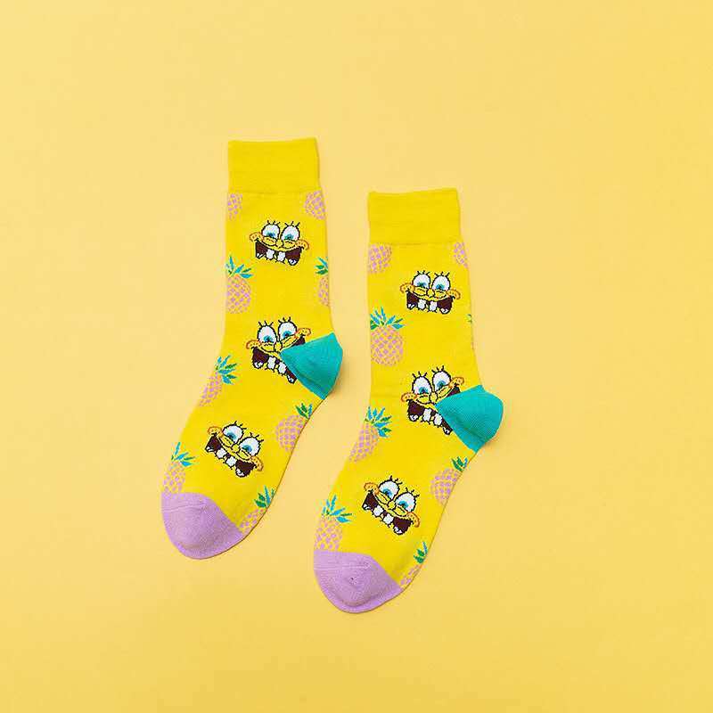 Cartoon SpongeBobs Women's Socks High Quality Fashion Men's Women Sock Printed Casual Hip-Hop Personality Adult Couple Stockings