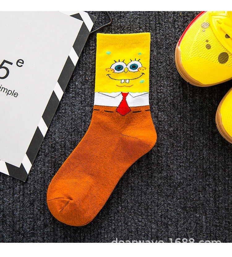 Cartoon SpongeBobs Women's Socks High Quality Fashion Men's Women Sock Printed Casual Hip-Hop Personality Adult Couple Stockings