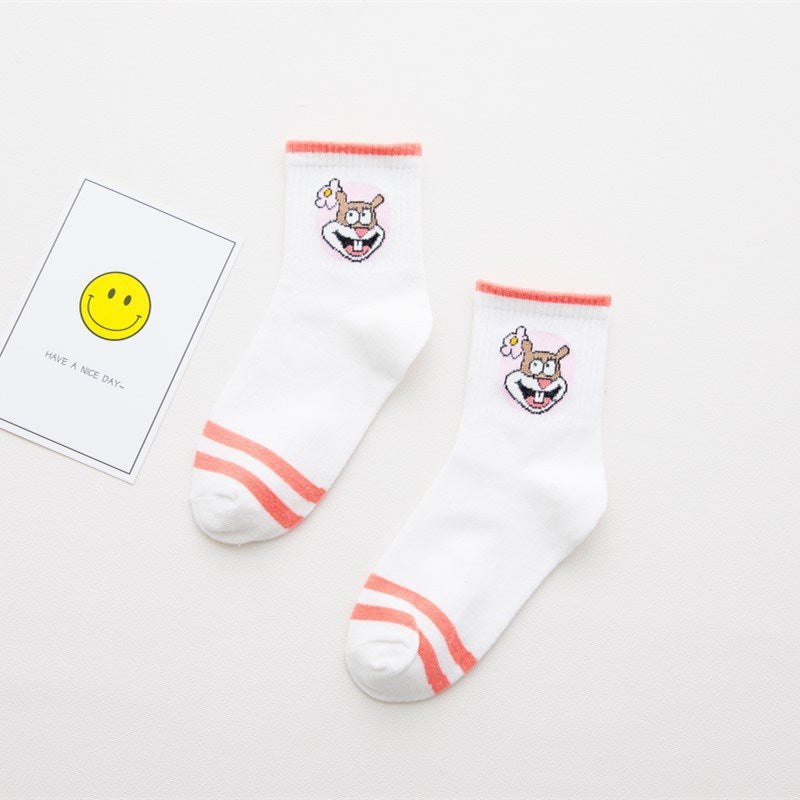 Cartoon SpongeBobs Women's Socks High Quality Fashion Men's Women Sock Printed Casual Hip-Hop Personality Adult Couple Stockings