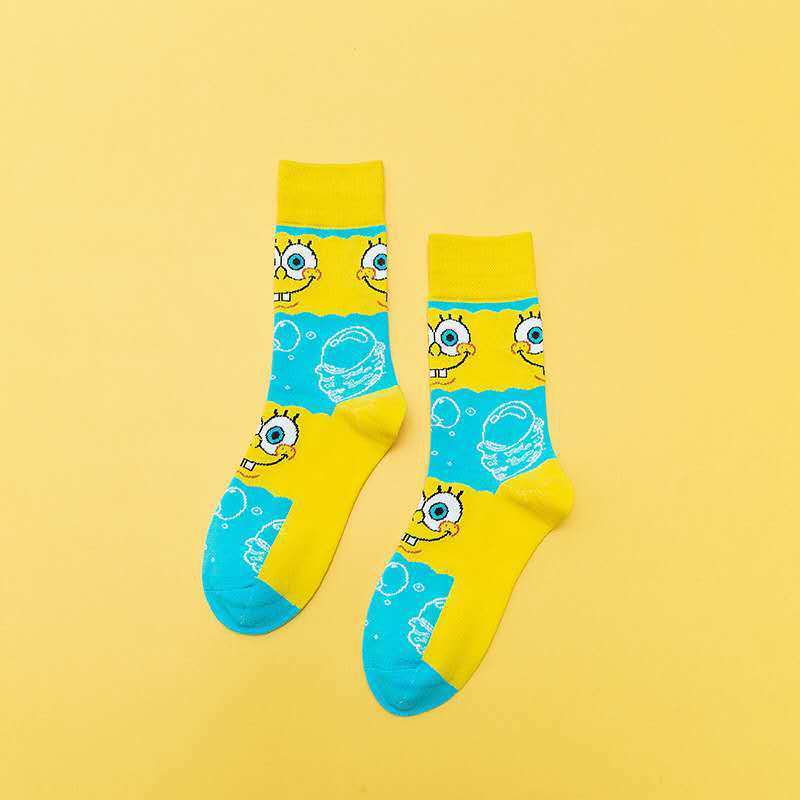 Cartoon SpongeBobs Women's Socks High Quality Fashion Men's Women Sock Printed Casual Hip-Hop Personality Adult Couple Stockings