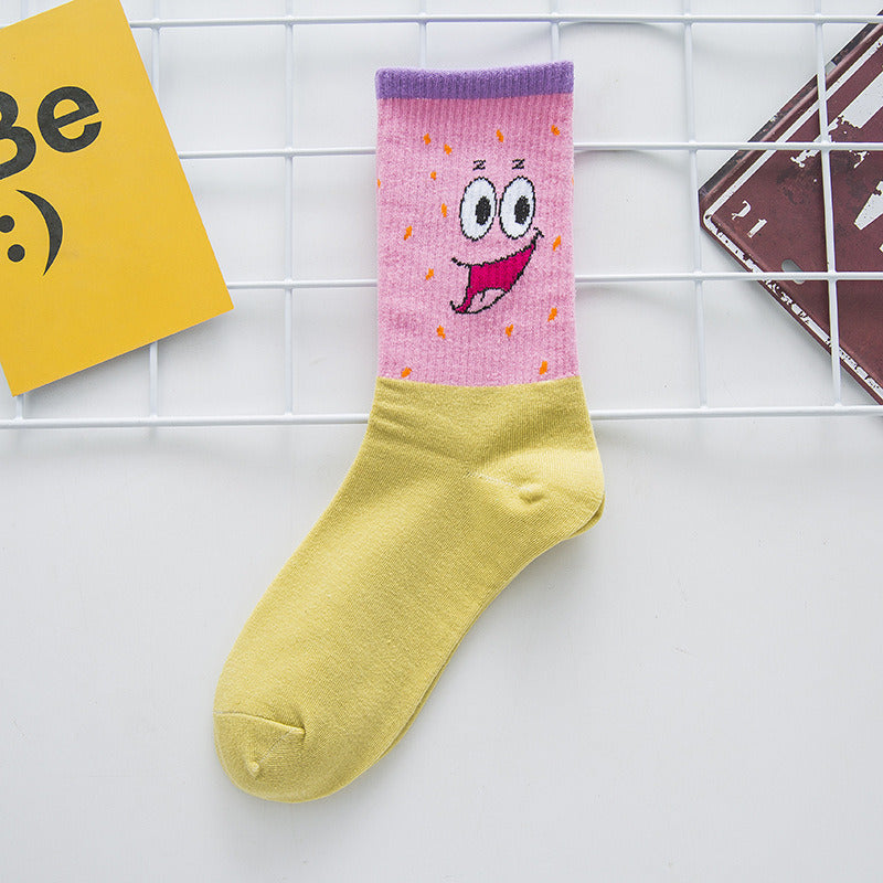 Cartoon SpongeBobs Women's Socks High Quality Fashion Men's Women Sock Printed Casual Hip-Hop Personality Adult Couple Stockings