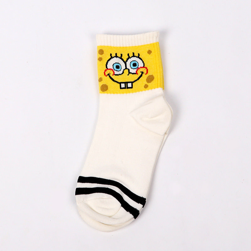 Cartoon SpongeBobs Women's Socks High Quality Fashion Men's Women Sock Printed Casual Hip-Hop Personality Adult Couple Stockings