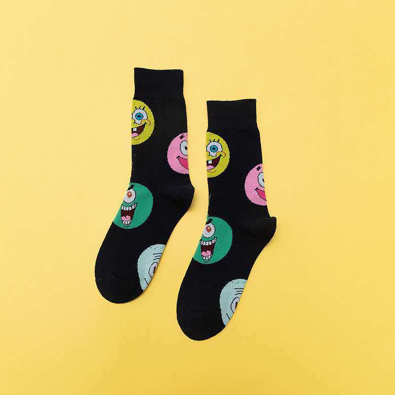 Cartoon SpongeBobs Women's Socks High Quality Fashion Men's Women Sock Printed Casual Hip-Hop Personality Adult Couple Stockings