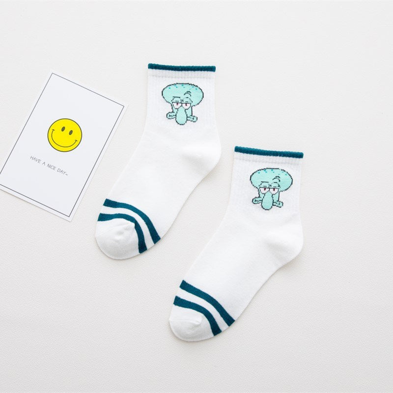 Cartoon SpongeBobs Women's Socks High Quality Fashion Men's Women Sock Printed Casual Hip-Hop Personality Adult Couple Stockings