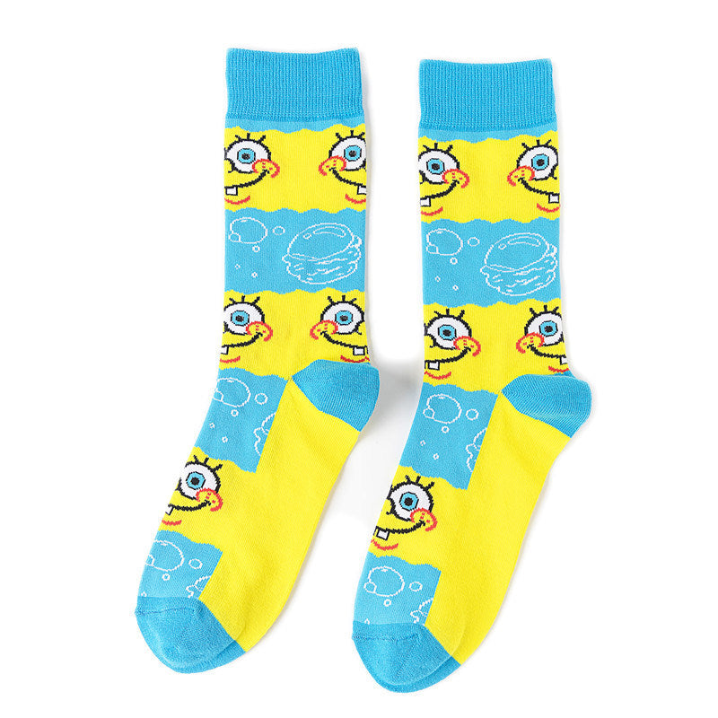 Cartoon SpongeBobs Women's Socks High Quality Fashion Men's Women Sock Printed Casual Hip-Hop Personality Adult Couple Stockings