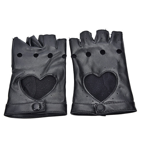 1Pair Women Punk Short Synthetic Leather Gloves Half Finger Fingerless Gloves Fashion Lady Handsome Black Gloves