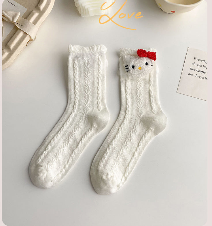 Sanrio Women's Socks Hello Kitty Kuromi Mymelody High Quality Fashion Mid Tube Jk Kawaii Breathable Cute Stockings Girl Gift