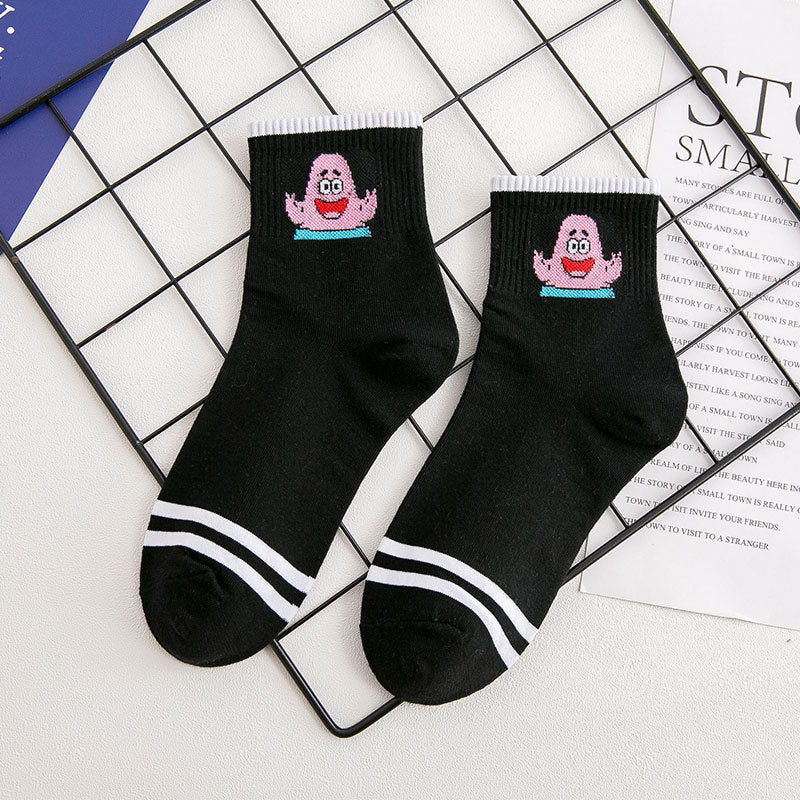 Cartoon SpongeBobs Women's Socks High Quality Fashion Men's Women Sock Printed Casual Hip-Hop Personality Adult Couple Stockings