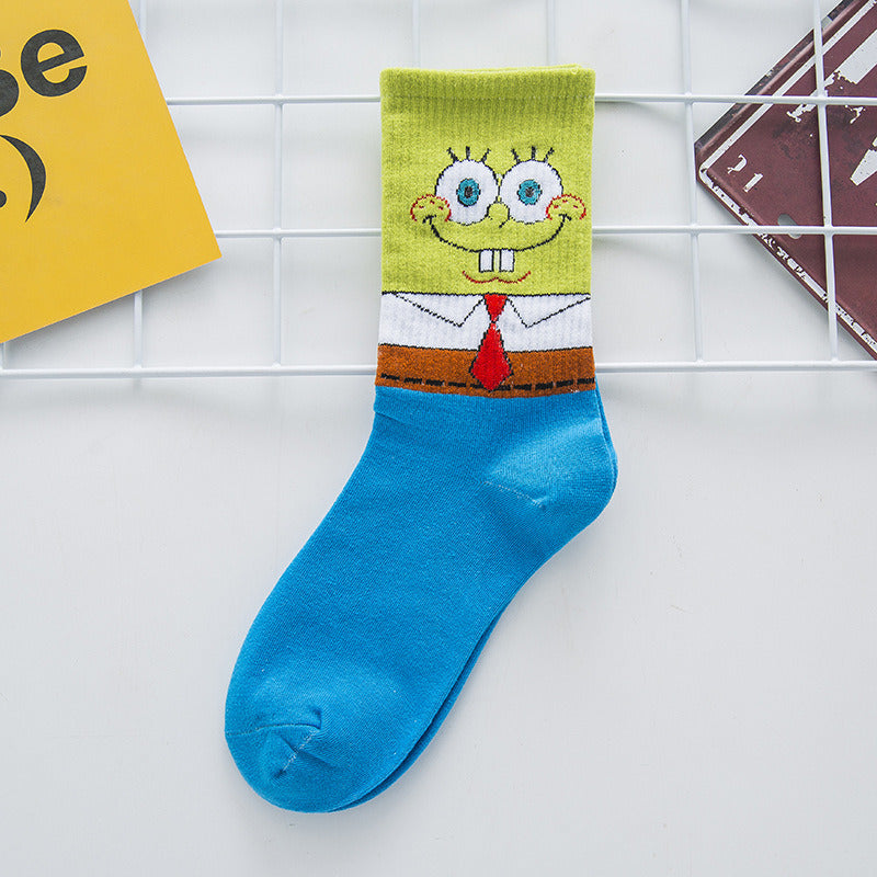 Cartoon SpongeBobs Women's Socks High Quality Fashion Men's Women Sock Printed Casual Hip-Hop Personality Adult Couple Stockings